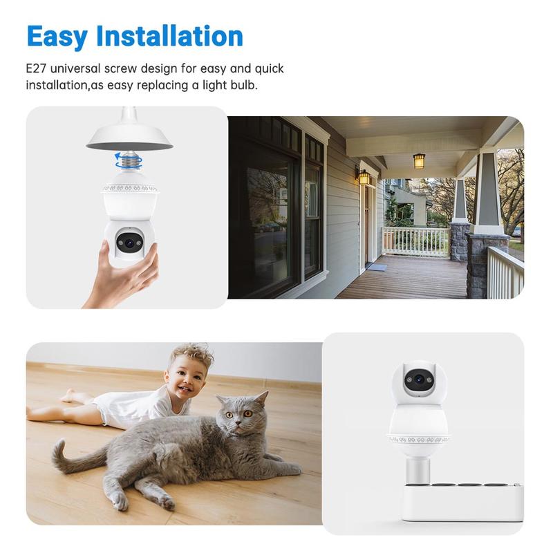 WESECUU Wireless Bulb Camera with LED,Surveillance Camera,New Model 3MP PTZ 360 Wifi  Indoor Outdoor Network Home Pet Security Camera