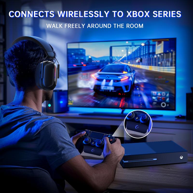 Wireless Gaming Headset for Xbox Series X|S, Xbox One, PC, PS5 4, Mac, Mobile, Switch, 3D Surround Sound, Bluetooth 5.3, 60H Battery, Gaming Headphones with Detachable Noise Canceling Mic