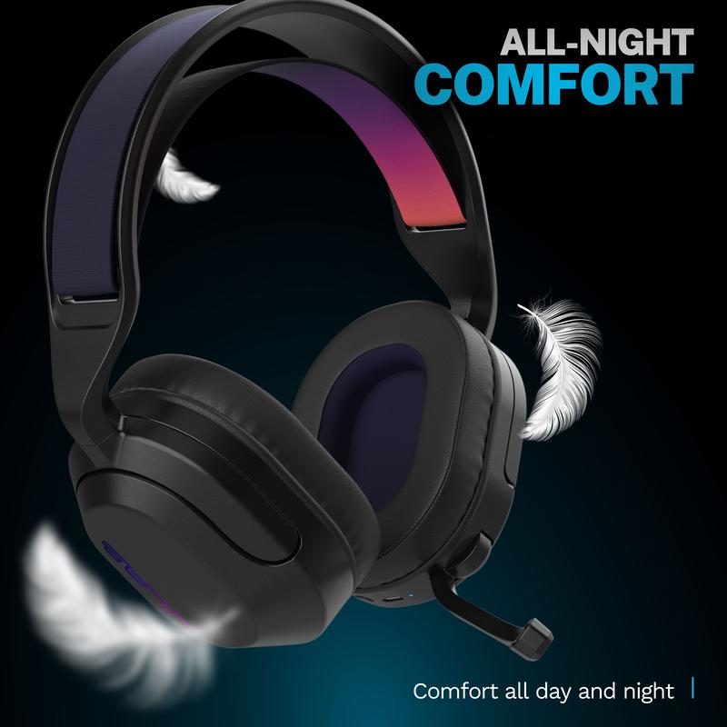 JLab Nightfall Wireless Gaming Headset, Flip-to-Mute Rotating Boom Mic, 50mm Drivers, 2.4GHz for PC, PS5, PS4, Switch, Built-in Microphone