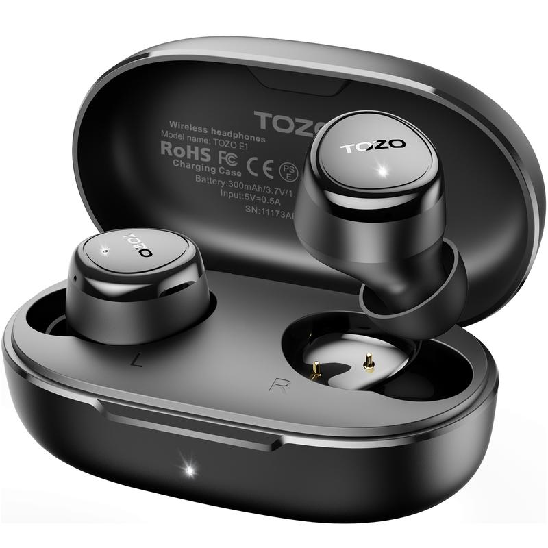 TOZO E1 Wireless Earbuds Build in Mic Clear Calls Ergonomic Light-Weight Bluetooth 5.3 in Ear Headphones IPX6 Waterproof Premium Stereo Sound Headset 30H Playtime with 32 EQs via APP, Black