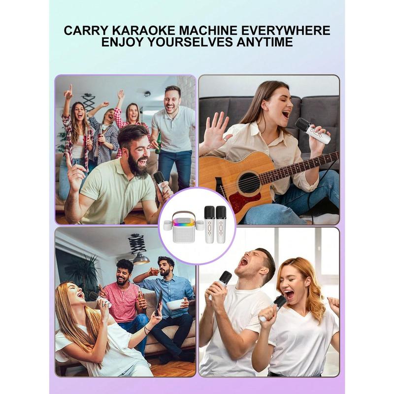 Portable Karaoke Speaker With Four Distinctive RGB Lighting Modes And Two Wireless Microphones With Voice Change, Rechargeable Karaoke Speaker With Dual Microphone Clamps Perfect For Gifts Parties, Support TF Card Headphone Jack USB-C Charging