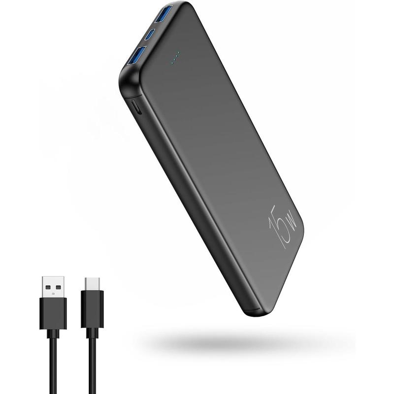 Portable Charger Power , 15W Fast  10000mAh External Power , USB-C in&Out  Pack for  15 14 13 12 Series,  Galaxy, etc (Black)