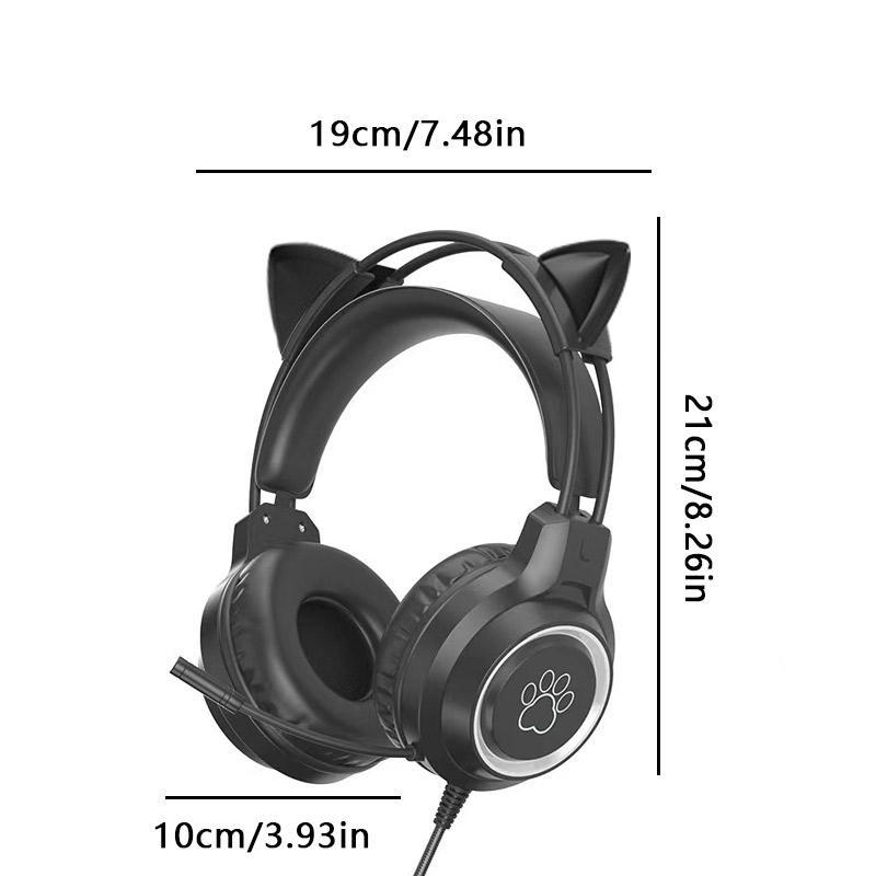 Cute Cat Ear Design Wired Headphone, Luminous Gaming Computer Headset, Gaming Headset, Detachable Headphone with RGB Light, Dual Floating Adaptive Noise Reduction Headset