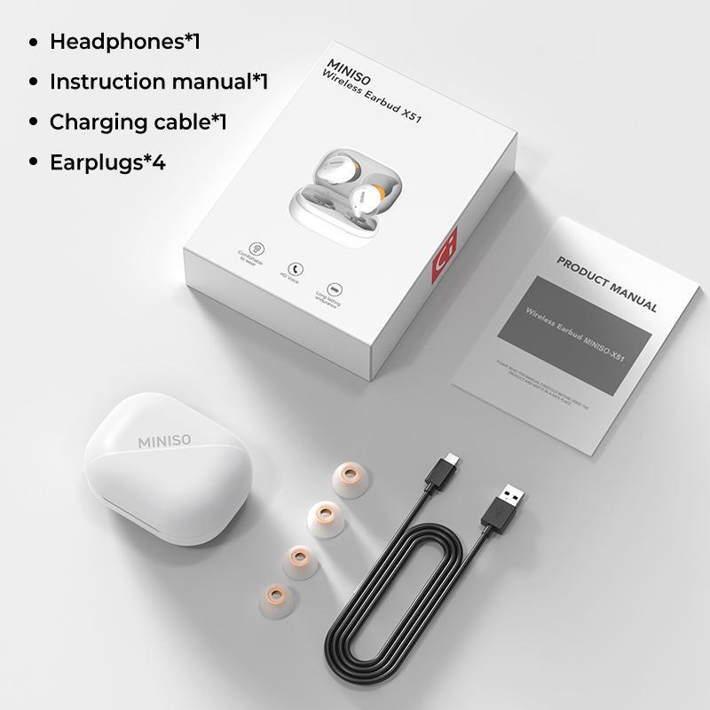 MINISO X51 Wireless Earphone, Noise Cancelling Mini Earbuds with Mic, Wireless Bluetooth-compatible Earphone for Mobile Phone