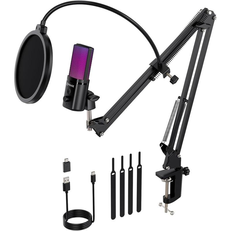 Gaming USB Microphone, RGB Condenser mic with Mute, Gain, , Boom Arm for Streaming, Podcast, Twitch, YouTube, PC, Computer, PS5, (M160+)