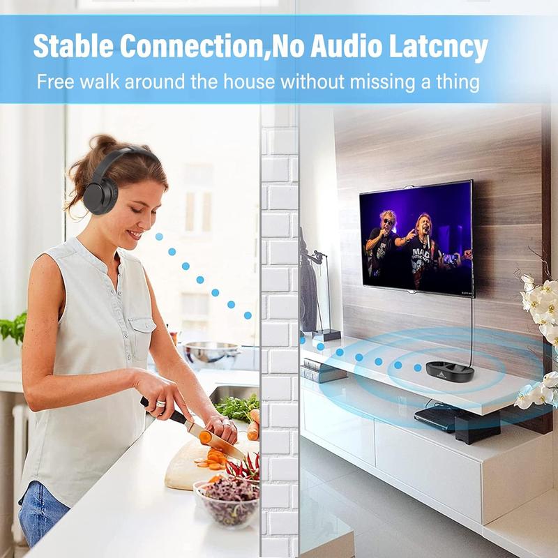 Wireless Headphones for TV Watching with Digital Optical RCA AUX 3.5MM Transmitter Charging Dock, Over Ear Headset for Seniors, 30 Hrs Playtime, Plug and Play