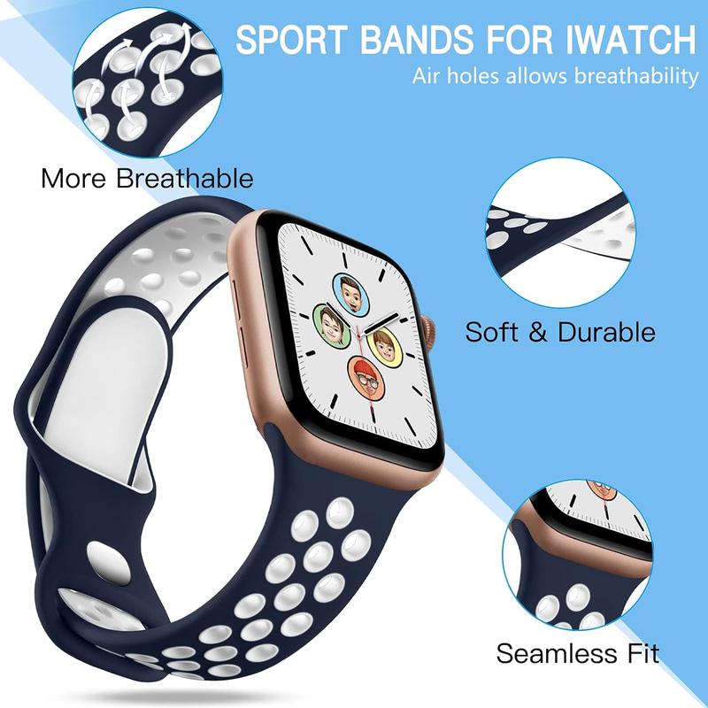 Quality Assurance-4 Pack for Apple Watch Band 49mm 45mm 44mm 42mm iWatch Ultra 2 SE Series 9 8 7 6 5 4 3 2 1 for Women Men, Breathable Sport Silicone Replacement Strap, Blue White White Black BlackGray RedBlack Accessories Wearable Durable Steel