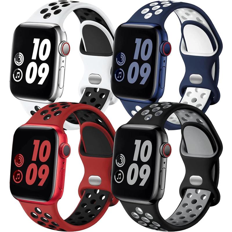 Quality Assurance-4 Pack for Apple Watch Band 49mm 45mm 44mm 42mm iWatch Ultra 2 SE Series 9 8 7 6 5 4 3 2 1 for Women Men, Breathable Sport Silicone Replacement Strap, Blue White White Black BlackGray RedBlack Accessories Wearable Durable Steel