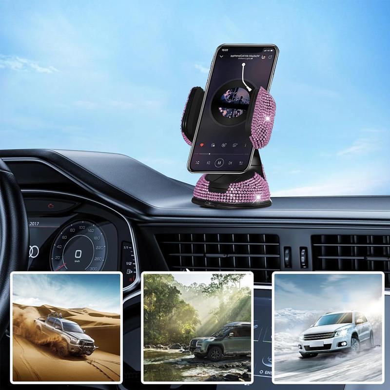 Rhinestone Decor Car Phone Holder, Creative Design Car Phone Stand, Car Interior Accessories