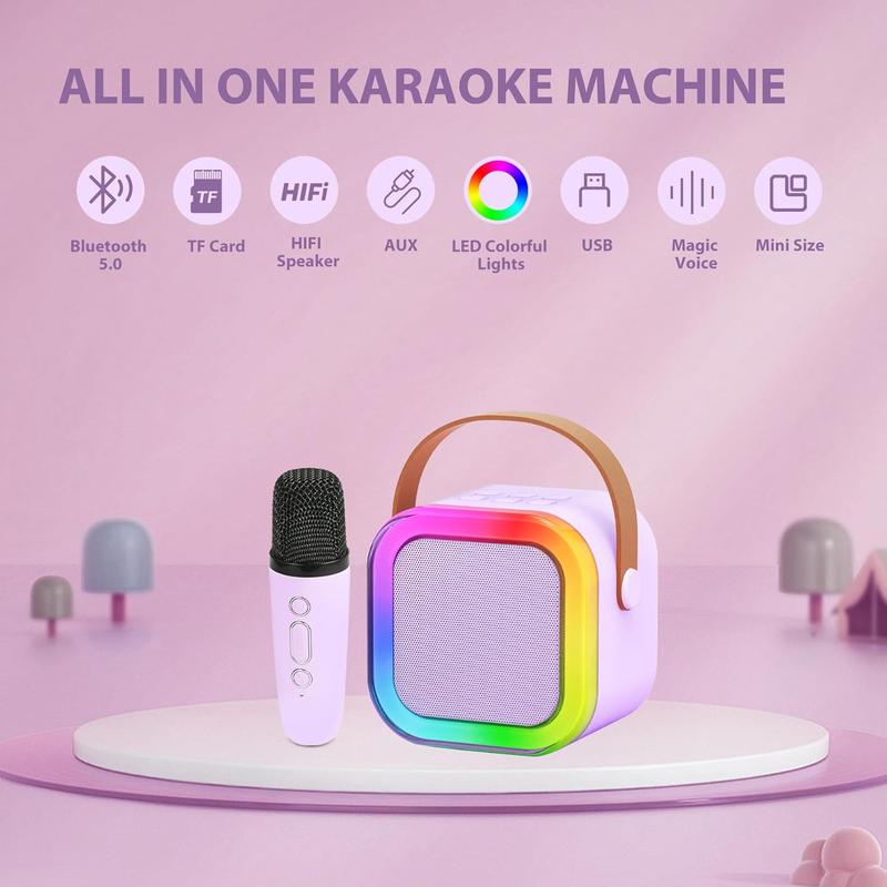 Karaoke Machine for Kids Adults, Mini Karaoke Machine with Wireless Microphone, Portable Bluetooth Speaker with Voice Changing Effects Audio Compact