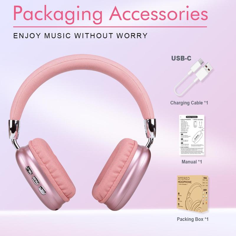 Wireless Over-ear Headphone, Retractable & Foldable Headset with Mic, Noise Cancelling Headphone for Gaming & Sports