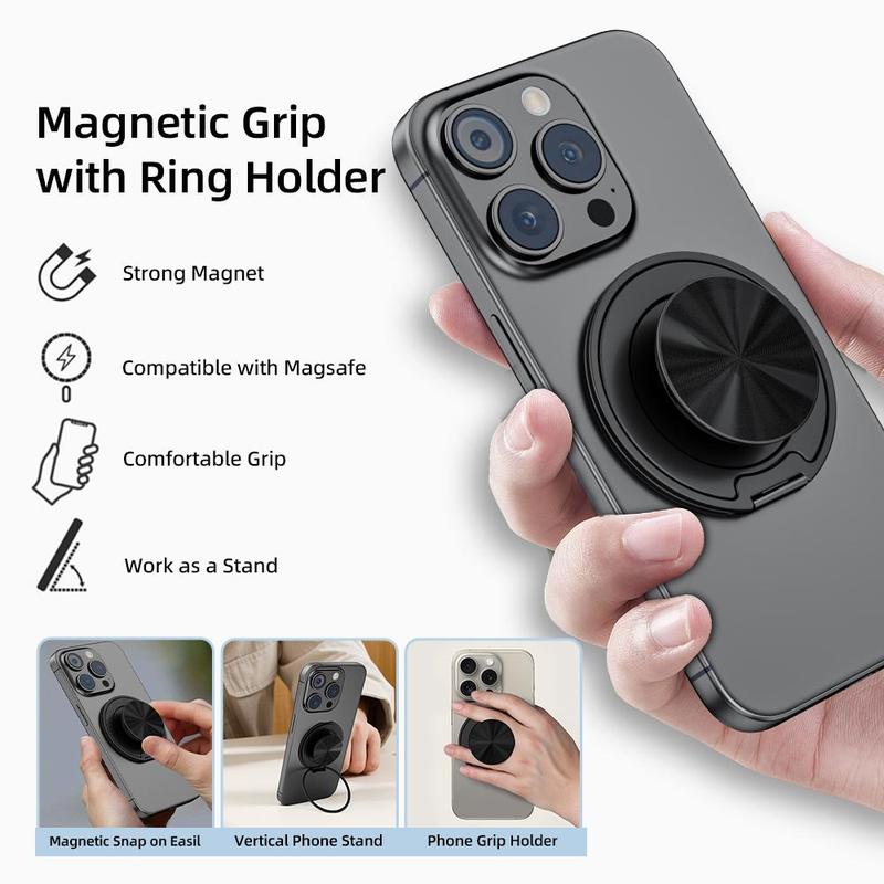 Magnetic Phone Grip for MagSafe, 1 Count Magnetic Cell Phone Ring Holder, Adjustable Finger Ring Kickstand Compatible with iPhone & Other Most Smartphones