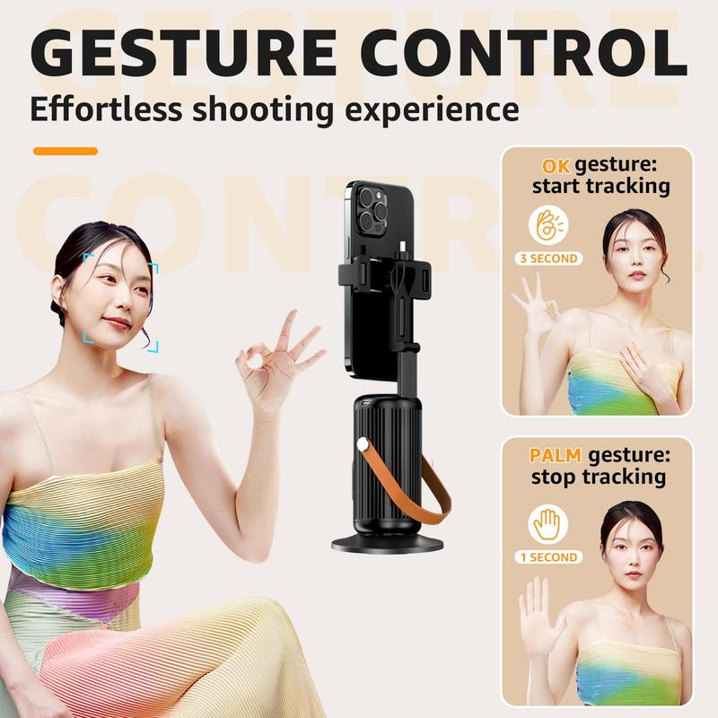 Smart AI Selfie Stabilizer, Rechargeable Foldable Phone Gimbal Selfie Stick, 360° Rotatable Live Streaming Selfie Stabilizer, Desktop Phone Holder