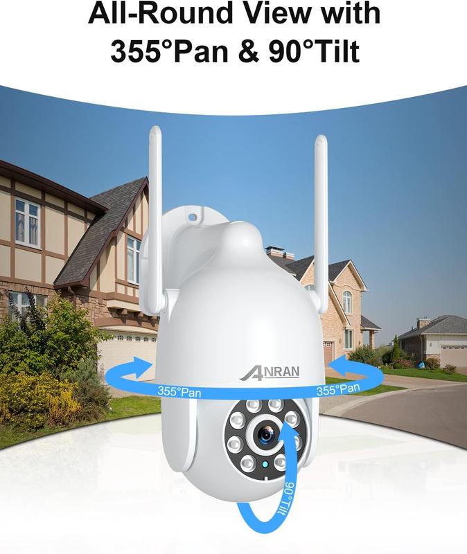 ANRAN 2K Security Camera,Spotlight Siren,WiFi PTZ Wired Camera Outdoor with 360° View,Color Night Vision,IP65 Waterproof,Two-Way Audio,Cloud Storage