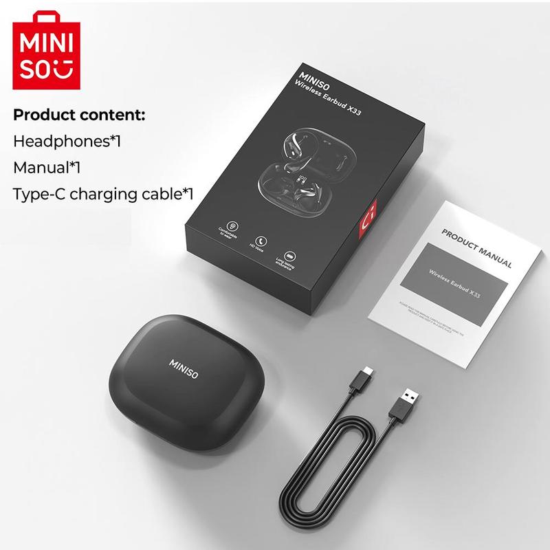 Christmas MINISO Wireless Earphone, Open-ear Design Earbuds with Charging Case, Low Latency Wireless Headphone, Stereo Sound Bluetooth-compatible Earbuds for Mobile Phone