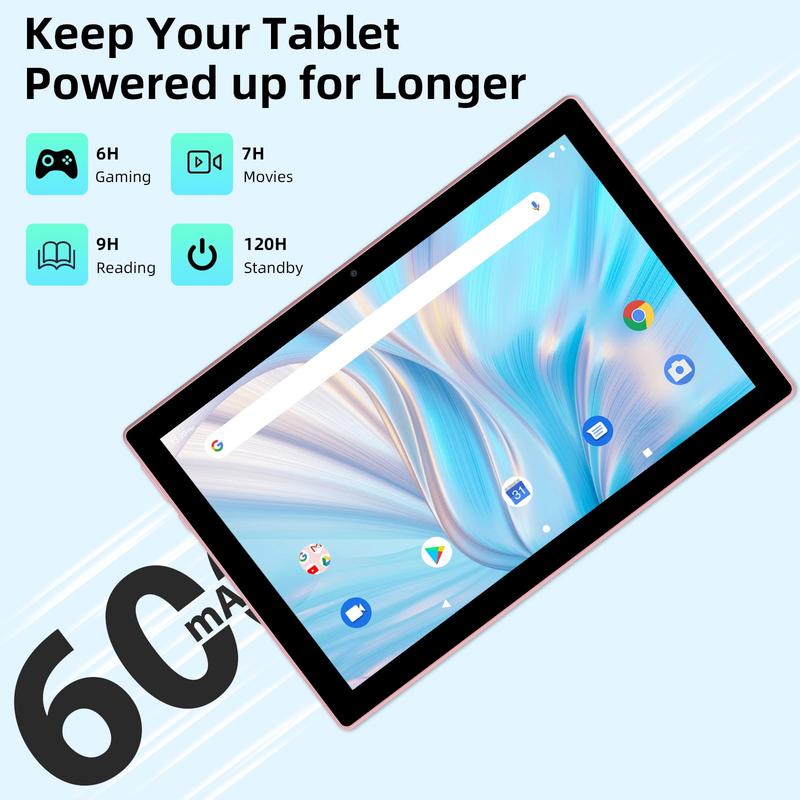 2 in 1 Tablet with Keyboard Case Mouse Stylus Pen Film, 10 inch Tablet Android Tablets Games Cellphone