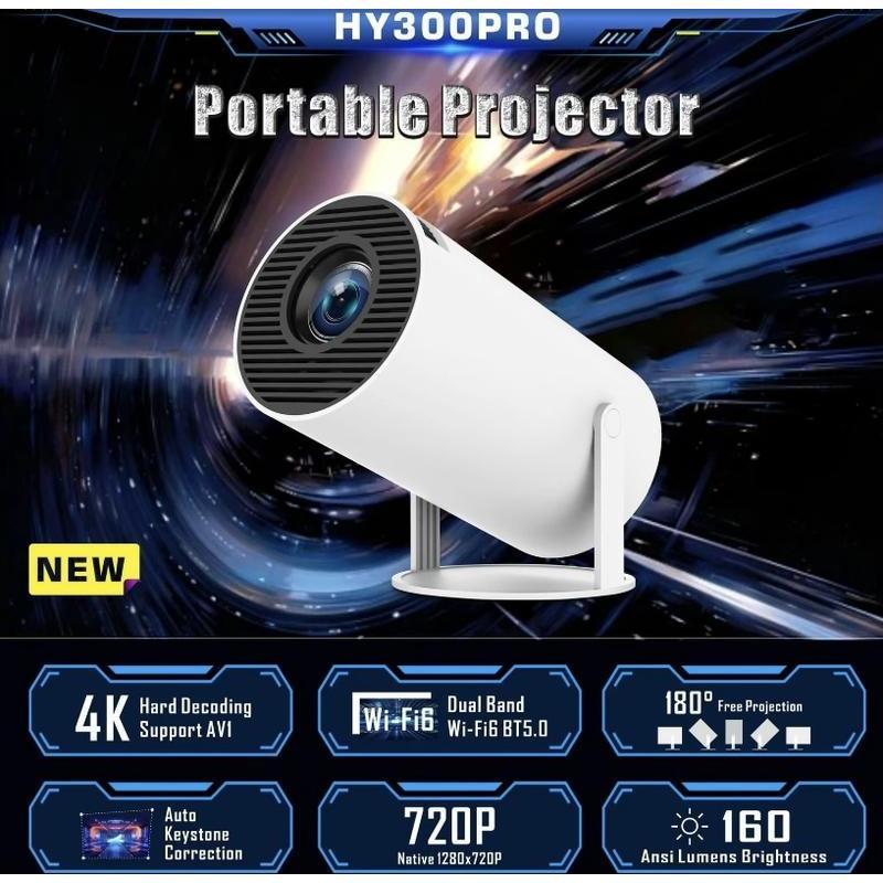 Portable 4K UHD Projector, 180° Rotatable WIFI6 Bluetooth5.0 Projector, Multifunctional Projector for Home Theater, Outdoor, Presentations Audio Crystal Audio Crystal Durable Rechargeable