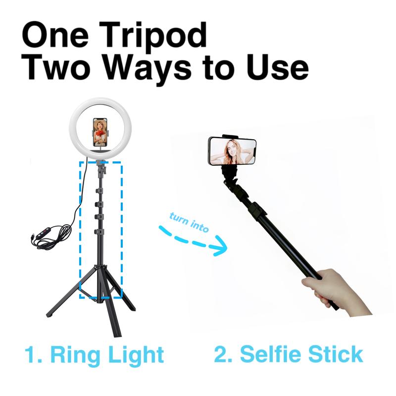 TYKOON 10” Ring Light with 63” Stand & 2 Phone Holders, 360° Adjustable for YouTube, TikTok, Makeup, Photography, Compatible with All Cameras Phones