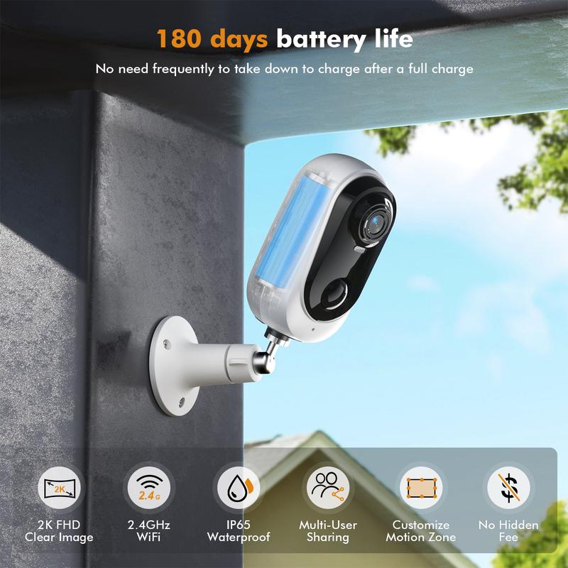 Solar Battery Powered Wireless 2.4Ghz WIFI Indoor Outdoor Security Camera with 2K 3MP Full HD, AI Detection, Color Night Vision and Siren Alarm outdoor full wireless camera wifi surveillance