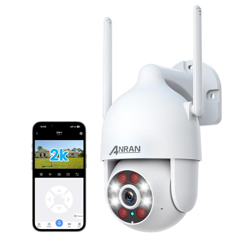 ANRAN 2K Security Camera,Spotlight Siren,WiFi PTZ Wired Camera Outdoor with 360° View,Color Night Vision,IP65 Waterproof,Two-Way Audio,Cloud Storage