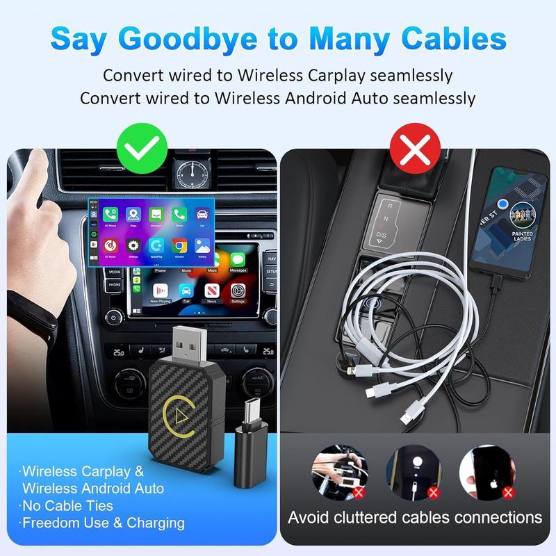 Mini Wireless Apple CarPlay Adapter, for bothApple and Android, 2 in 1, small wireless carplayadapter, converts wired to wireless, suitable forfactory wired CarPlay cars from 2016 onwardsplug and play