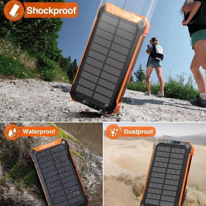 Portable Mobile Power 36000mAh Built-in 4 Cables 6 Outputs 15W Fast Charging Mobile Power for All Mobile Devices 3 Inputs Solar Portable Charger with Dual Flashlights