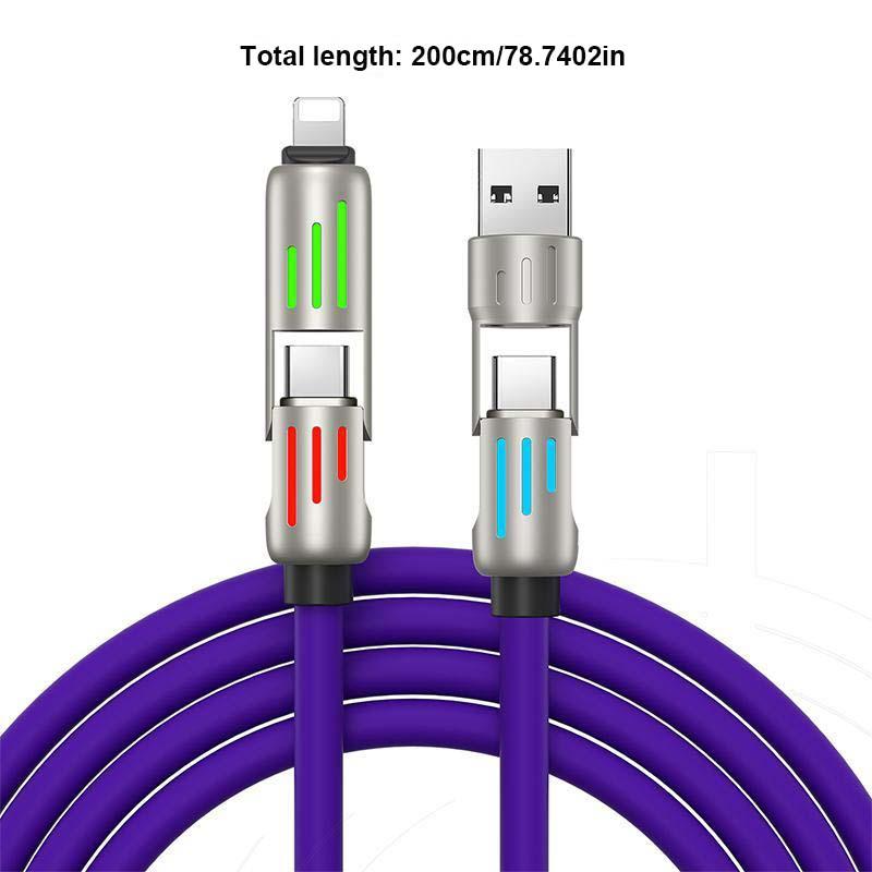 4-in-1 USB Charging Cable – MAX 240W Fast Charging Cable (USB A, Type C, Lightning) – Multi-National Aluminum Alloy, Ideal for iPhone 15 14, Samsung Galaxy, Android Phones, iPad Pro & More.