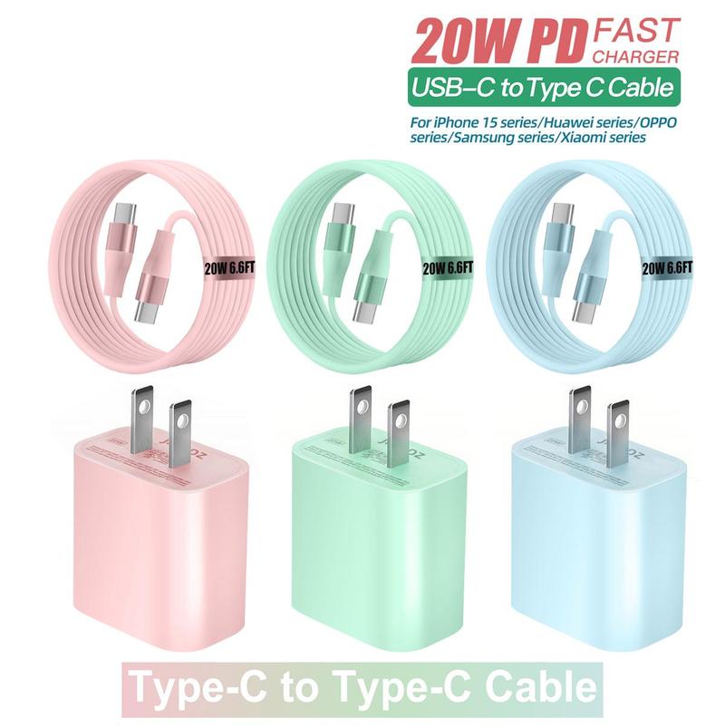 20W Type-C to Type-C Cable + 20W PD QC3.0 Wall Charger for Smartphone, Fast Charging Data Cable Compatible with iPhone 15 HUAWEI Samsung Xiaomi OPPO & More, Data Cable for Phone, Stocking Fillers Gift, Christmas 2024