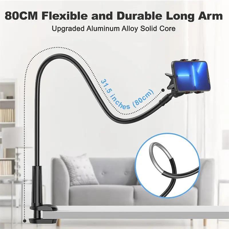 Universal Cell Phone Holder, Long Arm Gooseneck Mount Stand, 360° Adjustable Lazy Phone Bracket, Flexible Bedside Phone Clamp Fit For Most Smartphones, Cellphone Accessories