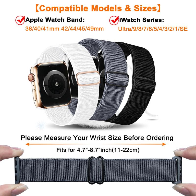 Elastic Nylon Watch Band (Band Only), Adjustable Sports Elastic Single Loop Watch Band for Women Men, Replacement Watch Band, Suitable for iWatch Series Ultra2 Ultra1 SE 9 8 7 6 5 4 3 2 1