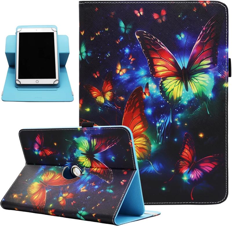 Universal 10 10.1 Inch Android Tablet Case,  PU Leather 360 Degree Rotating Multi-Angle Viewing Stand Case Cover for 10 10.1 and All 9.5-10.5 Inch Tablet, Sparkling Butterfly