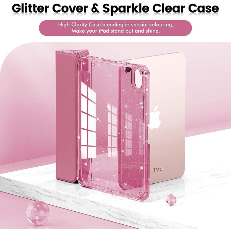 for iPad Mini 7 Case (A17 Pro), iPad Mini 7th   6th Generation Case 2024 2021 8.3 Inch, Glitter Cute Protective Cover with Clear Sparkle , Pencil Holder for  Girls, Pink