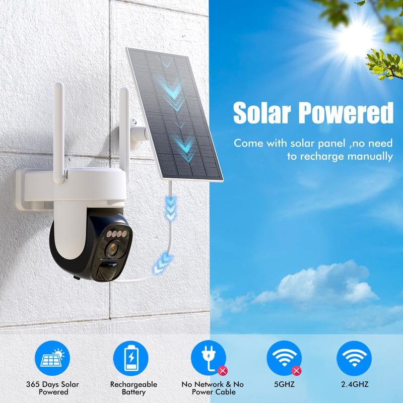 Solar Security Cameras Wireless Outdoor ，2K 360° View Pan Tilt Low Power Consumption WiFi Security Cameras with AI Motion Detection, Two-Way Audio,Color Night Vision cctvcamera Rechargeable Surveillance wireless securitycamera