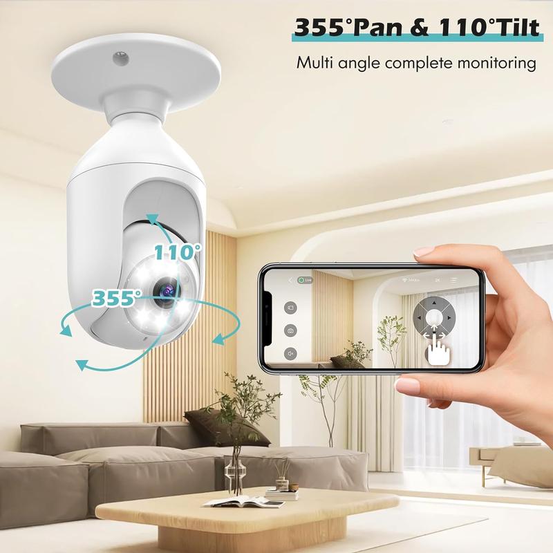 3pack 5MP 2K Smart Light Bulb Security Camera Wireless - 5Ghz&2.4Ghz WiFi Indoor Camera Home Security, 360° Light Holder Camera, Color Night Vision, Motion Detection, Auto Tracking