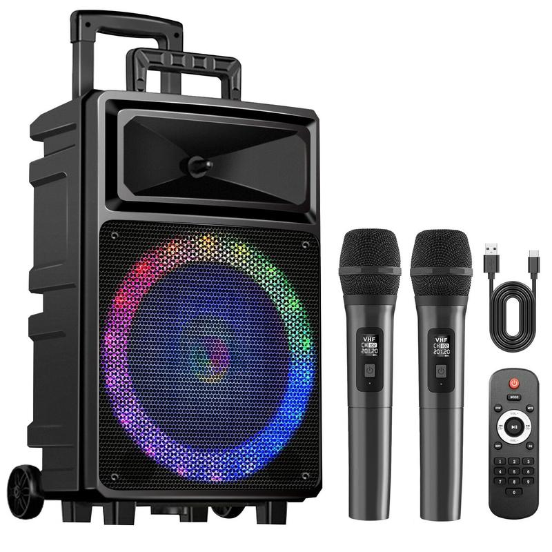 Karaoke Machine with 2 Wireless Microphones, Bluetooth Speaker, and Portable PA System – Includes FM Radio and 12