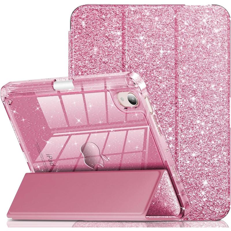 for iPad Mini 7 Case (A17 Pro), iPad Mini 7th   6th Generation Case 2024 2021 8.3 Inch, Glitter Cute Protective Cover with Clear Sparkle , Pencil Holder for  Girls, Pink