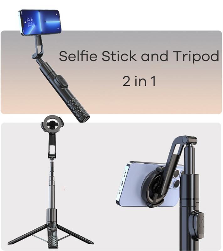 Magnetic Selfie Stick Tripod, 49in Extendable Cell Phone Tripod Stand with Rechargeable Wireless Remote for iPhone 15 14 13 12 Series and Android Phones, Premium Aluminum Alloy Telescopic