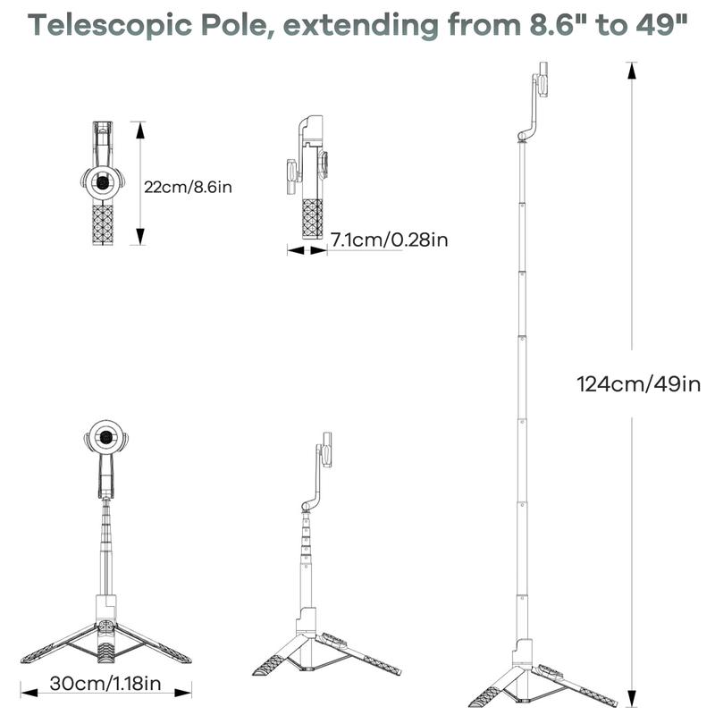 Magnetic Selfie Stick Tripod, 49in Extendable Cell Phone Tripod Stand with Rechargeable Wireless Remote for iPhone 15 14 13 12 Series and Android Phones, Premium Aluminum Alloy Telescopic