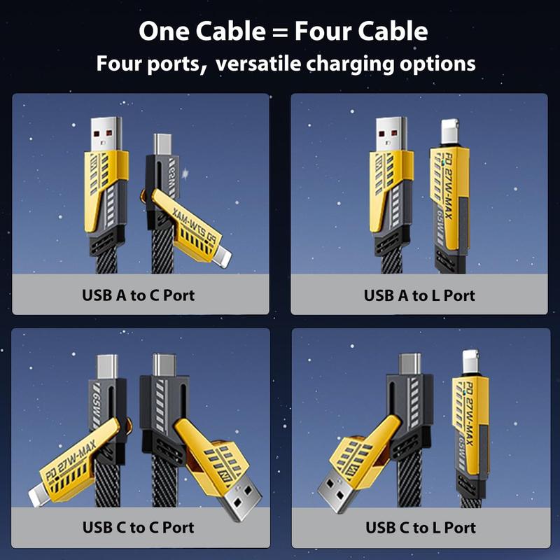 Whatook 4 in 1 charging cable, fast charging, dual head Type C USB for iphone, ipad, Samsung