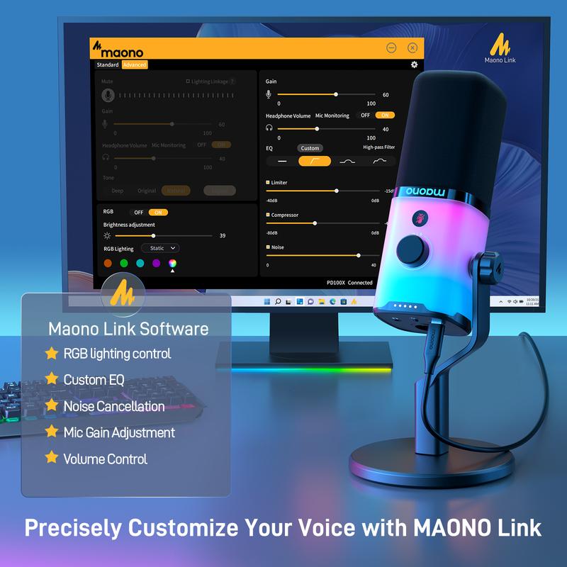 MAONO PD100X USB   XLR Dynamic Gaming RGB Audio Microphone for PC, Smartphone, Idea for Streaming, Podcasting, Vocal Recording.