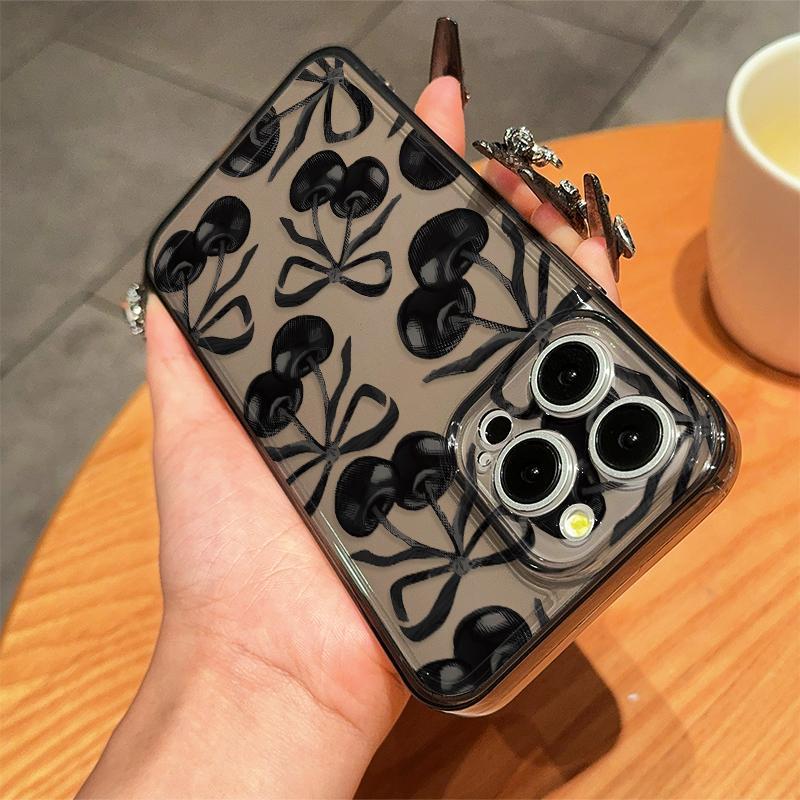 Cherry & Bow Pattern Phone Case, Decorative Anti-drop Cellphone Protective Case, Total Protective Shockproof Phone Cover for iPhone 11 12 13 14 15 16 Pro Max X XR