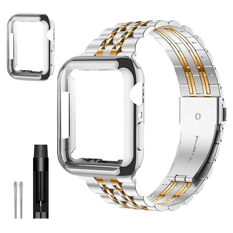 Watch Protective Case & Luxury Watch Band, 1 Count Watch Protective Cover & 1 Count Stainless Steel Watch Band, Watch Accessories for Apple Watch 38mm to 49mm