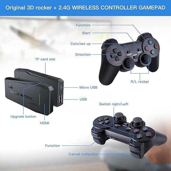 M8 Game Console - PlayGameStick,Nostalgia Stick Game,9ClassicEmulators,4K HDMl Output,Plug and PlayVideoGame Stick Built in 20000+ Games with2.4GWireless Controllers(64G) family retrogames