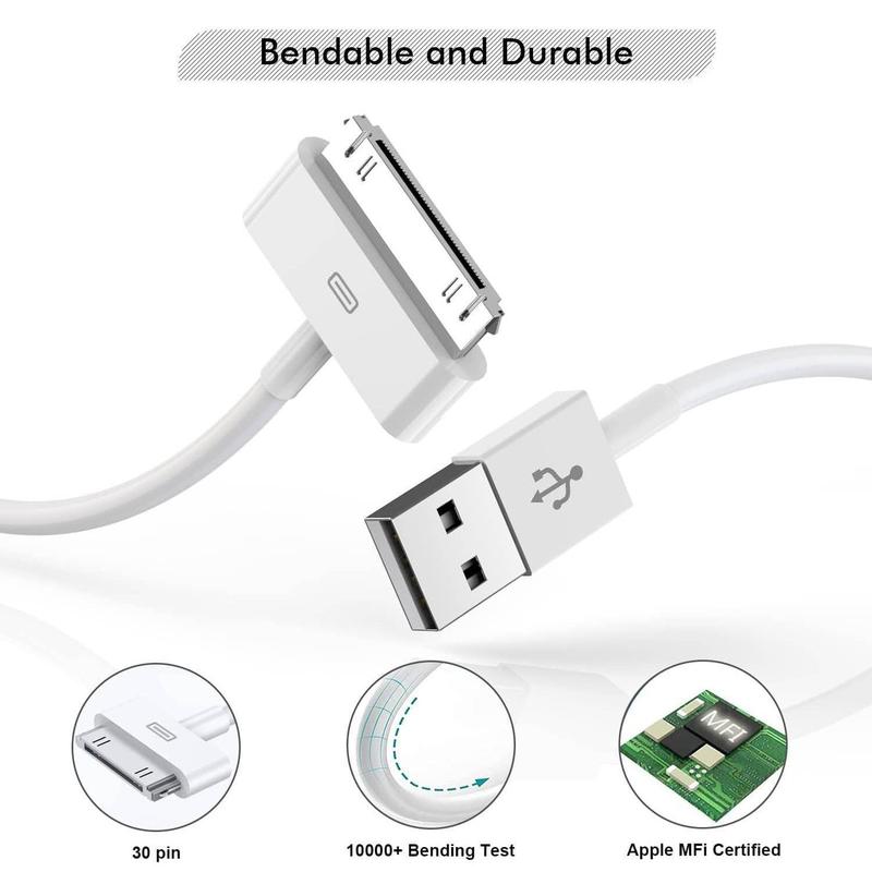 30 Pin to USB Cable, 5W 3FT USB Cable, USB Sync & Charging Cord Compatible with iPhone 4 4S 3G 3GS i-Pad 1 2 3 iPod Touch iPod Nano iPod Classic