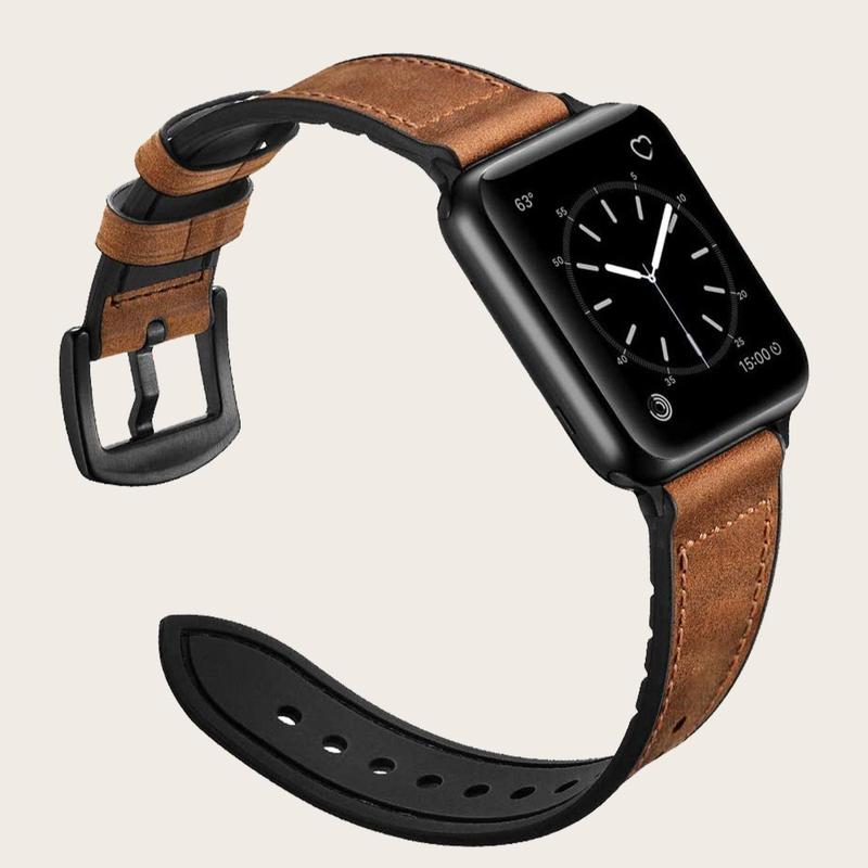 Vintage Style Leather Sport Strap, 1 Count Soft Silicone Hybrid Strap For Apple Watch Ultra SE 8 7 6 5 4 3 2 1 Series, Smartwatch Wristband For Men & Women