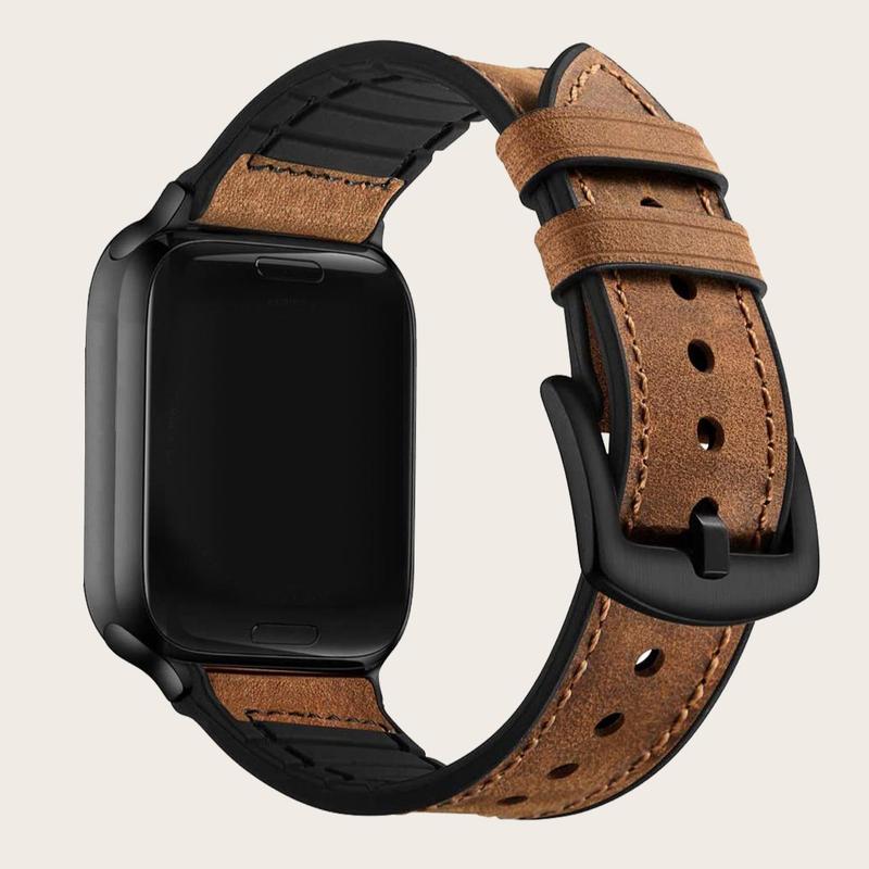 Vintage Style Leather Sport Strap, 1 Count Soft Silicone Hybrid Strap For Apple Watch Ultra SE 8 7 6 5 4 3 2 1 Series, Smartwatch Wristband For Men & Women