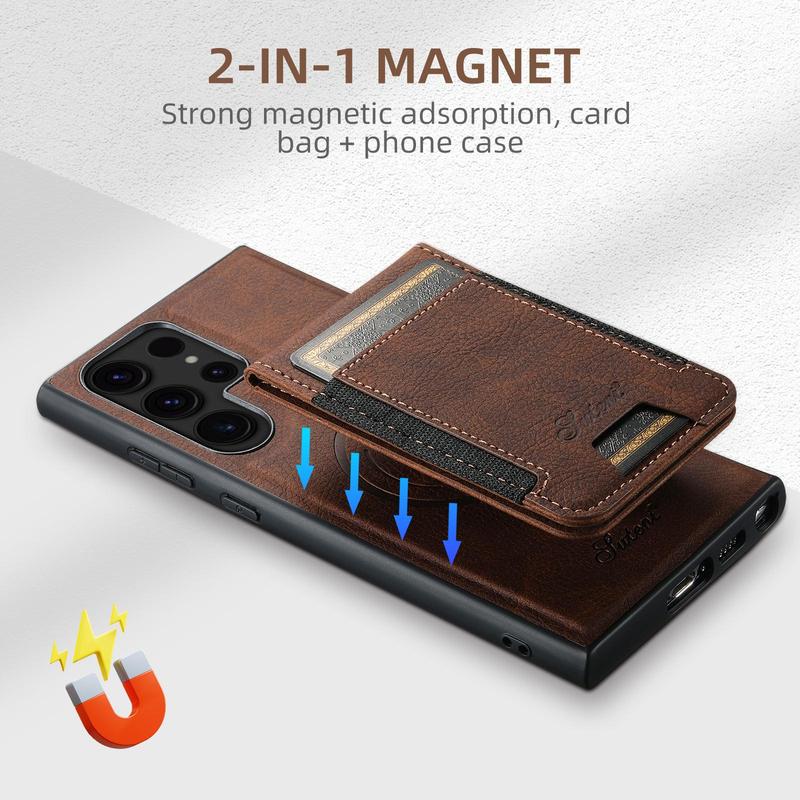 SUTENI Summer Wireless Charging Unique Phone Cases with Card Slot for MagSafe, Solid Color Mobile Phones Cases, Shockproof 2-in-1 Elastic Card Holder Phone Case for Samsung Galaxy S24 S23 Ultra Smartphone, Back to School Gifts, Phone Accessories