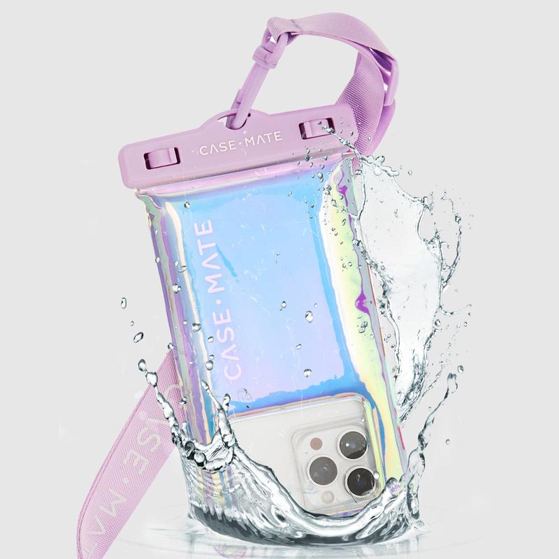 Case-Mate Waterproof Floating Pouch Phone Holder For Water Activities, Vacation, Pool, Beach, Beach Trips, Soap Bubble, Silver Chrome, Purple Paradise, Sand Dollar, Citrus Splash Adjustable Lanyard