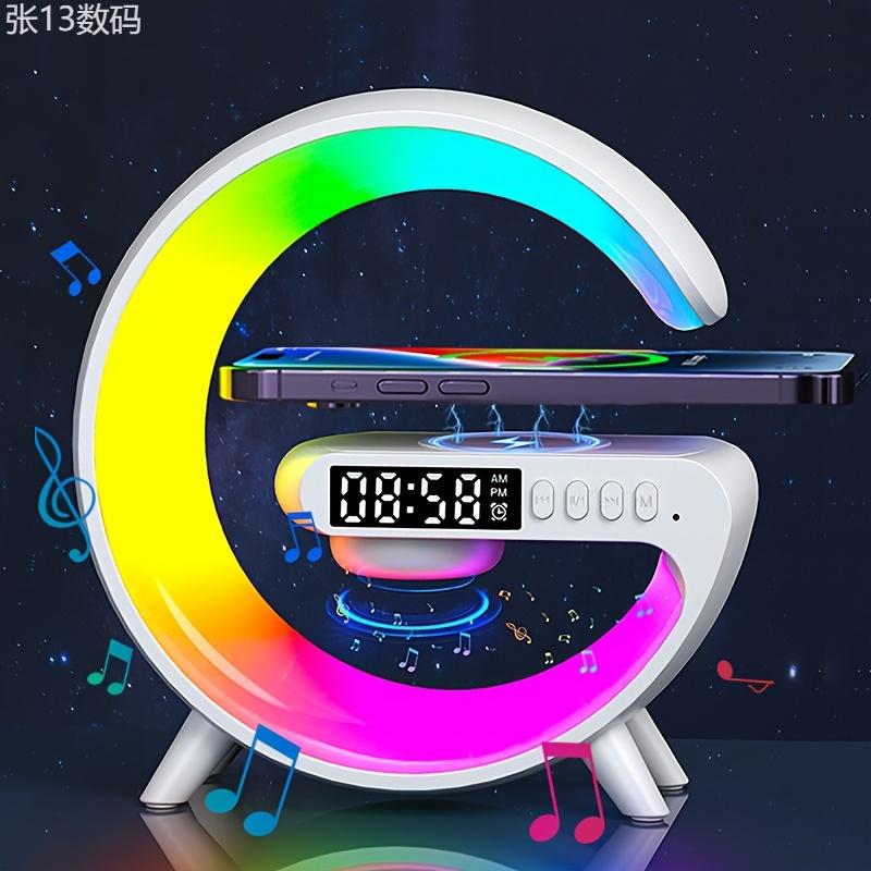 Wireless Speaker Rhythm RGB Light Bar Smart Light Sunrise Alarm Clock Wake Up Light Alarm for Bedroom Dimmable Table Lamp with Fast Wireless Charger Alarm for Heavy Sleeping Adults Bedroom, Dorm, Gift Audio Charging Smartphone