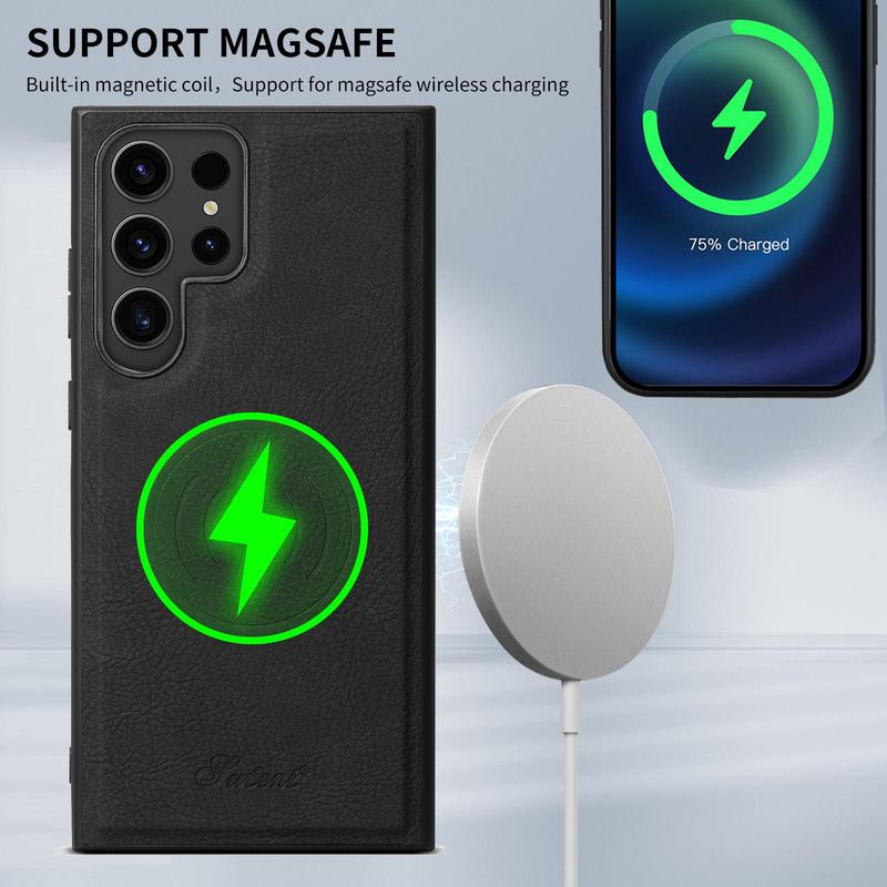 SUTENI Summer Wireless Charging Unique Phone Cases with Card Slot for MagSafe, Solid Color Mobile Phones Cases, Shockproof 2-in-1 Elastic Card Holder Phone Case for Samsung Galaxy S24 S23 Ultra Smartphone, Back to School Gifts, Phone Accessories